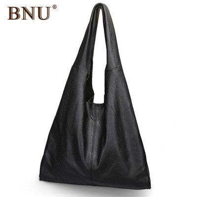 bnu真皮女包单肩包2018新款简约柔软大气头层牛皮超大容量女包包