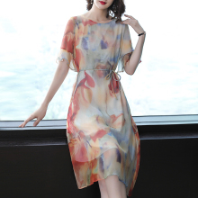 真丝连衣裙女2019夏新款桑蚕丝收腰显瘦宽松大码裙子图片