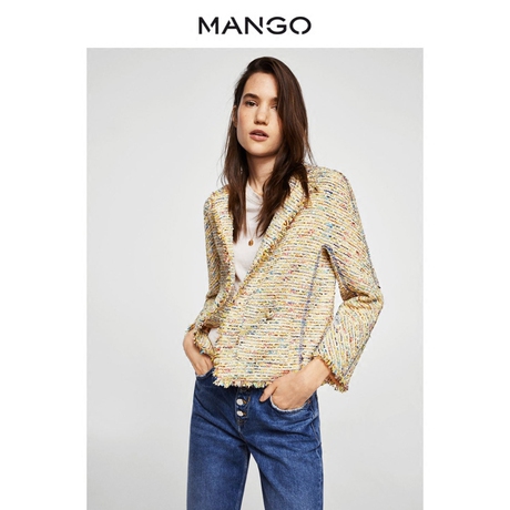 MANGO女装2018春夏新款直纹裁彩色饰边花呢夹克 时尚外套21065642商品大图