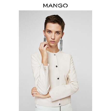 MANGO女装2018春装新品短款纯色圆领夹克 时尚外套女23093021商品大图