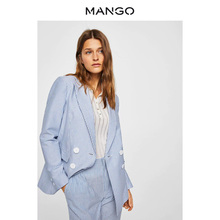 MANGO女装2018春夏|棉质条纹翻领正装夹克 系扣长袖外套21068821图片