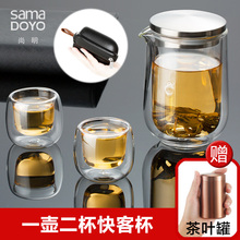 尚明L005功夫玻璃茶具套装 创意便携旅游户外旅行用一壶二杯快客杯