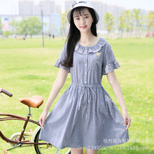 宽松可爱连衣裙初中高中学生百搭收腰显瘦小清新裙子 少女孩夏韩版