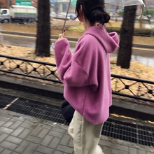 LS ~ 像你的笑一样美~暖冬绒粉 敲美宽松连帽毛绒卫衣