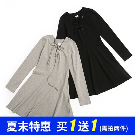 阁楼花开连衣裙女2018秋装新款韩版中长款V领长袖收腰气质裙子商品大图