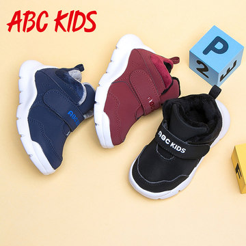 abckids童鞋冬季新款男女童运动鞋时尚宝宝小童保暖运动靴