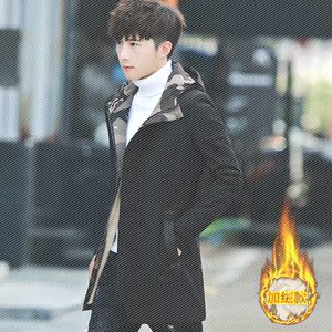 男士外套秋冬季加绒加厚韩版修身潮流帅气中长款风衣男装休闲夹克