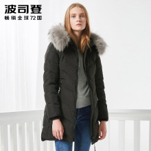 波司登貉子毛领修身加肥大码中长款加厚保暖羽绒服冬装B70141012B图片