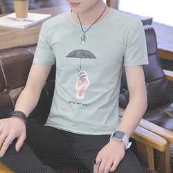2019新款男士短袖t恤圆领丅半袖个性韩版潮流夏季男装修身上衣服