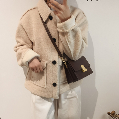 上新 小包包女2018秋冬新款简约复古小方包chic宽肩带单肩斜跨包