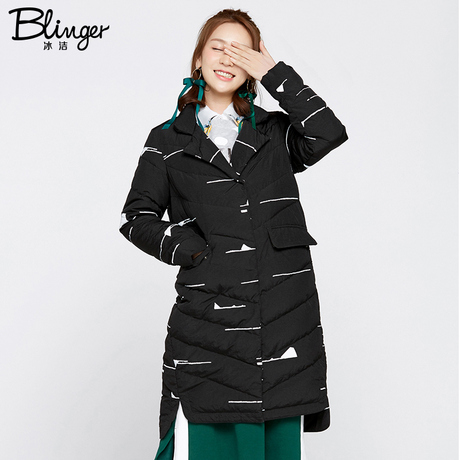 冰洁时尚中长款羽绒服女西装领冬季韩版羽绒衣外套J70140018商品大图