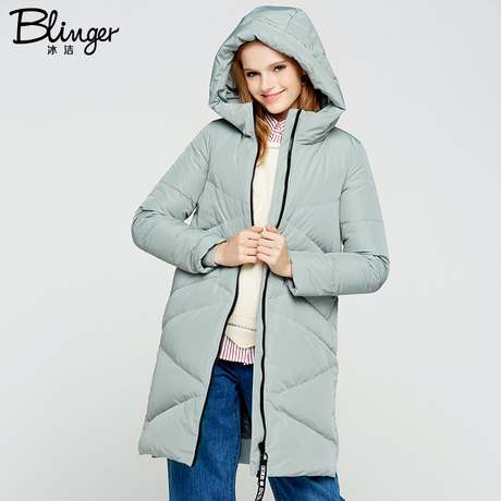 冰洁秋冬女款时尚羽绒服女中长款纯色轻薄显瘦连帽反季J70140032商品大图