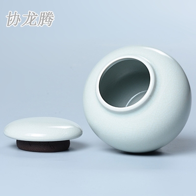 协龙腾 汝窑茶叶罐陶瓷茶罐存储罐密封罐功夫茶具储物罐-小圆罐