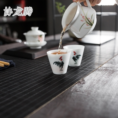 协龙腾手绘创意公鸡对杯水墨风格国画功夫茶杯陶瓷茶盏品茗杯小单