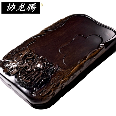 协龙腾 1.0米黑檀木整块平板茶台茶托功夫茶具茶海 实木茶盘大号