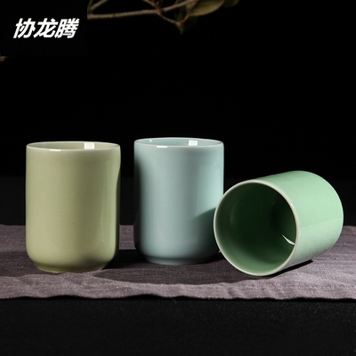 协龙腾龙泉青瓷哥窑开片茶杯休闲茶杯功夫茶具套装手捧直口水杯陶