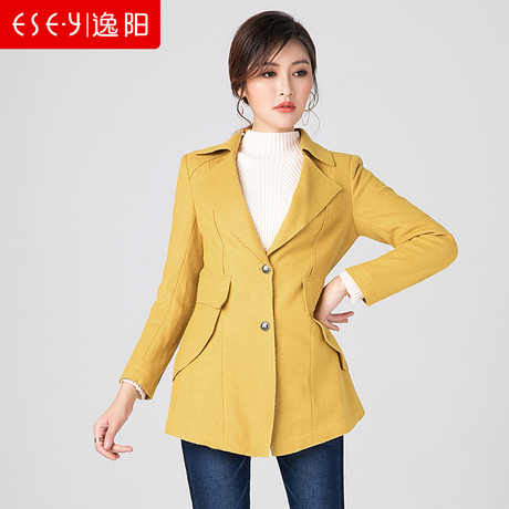 2018早秋季新款彩色修身2粒扣羊毛呢子外套大衣上衣女装清仓0805商品大图