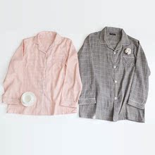 日式全布纯女春秋代发双层纱棉家居服套装 情侣睡衣长袖