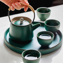 复古手提小茶壶粗陶普洱茶泡茶壶创意水杯茶具茶盘