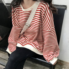 秋冬上衣女装韩版慵懒学院bf风条纹学生百搭宽松卫衣长袖T恤女潮图片