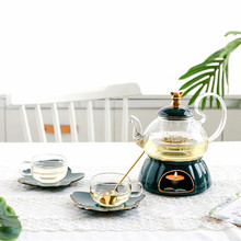 北欧式轻奢英式下午茶茶具花茶具套装高档陶瓷玻璃蜡烛煮水果茶壶