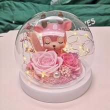 圆球玻璃罩小鹿花七夕情人节保鲜花礼物母情节创意礼品