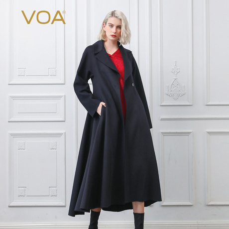 VOA时尚长款纯羊绒大衣修身冬季新款通勤加厚一粒扣风衣S319商品大图