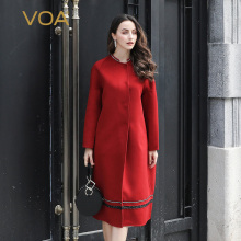 VOA纯色直筒宽松保暖圆领插肩袖单排扣100%双面羊毛大衣SA8018图片