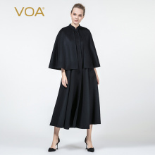VOA藏青色超细小山羊绒立领披肩斗篷式假两件双面羊绒大衣S330图片
