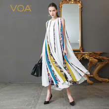 VOA41姆米重磅真丝白底花五颜六色撞料A版宽大时尚连衣裙A369图片