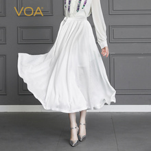 VOA白色真丝半裙基础百搭款优雅仙女裙绑带蝴蝶结收腰百褶裙C630图片