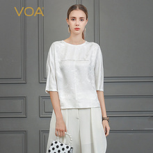 VOA22姆米真丝提花圆领明线装饰简约舒适基本款桑蚕丝套头衫B635图片
