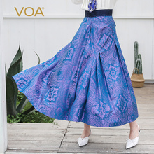 VOA真丝提花百褶半身裙时尚欧美风2019新款桑蚕丝丝绸女长裙C583图片