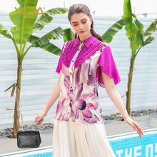 VOA红荷2019新款中年妈妈夏装真丝短袖女装夏季桑蚕丝上衣B591图片