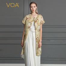 VOA真丝圆领短袖宽松舒适复古时尚温婉百搭中长款丝绸上衣W06图片