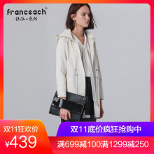 法涵意弛2018秋装新款女装纯色连帽抽绳简约休闲风衣外套女中长款图片