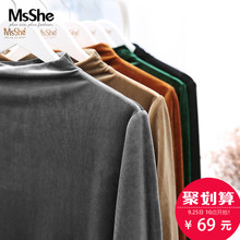 MsShe大码女装2018新款冬装胖mm胖妹妹丝绒保暖打底衫t恤M1813211图片
