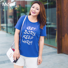 MsShe加大码女装2018新款夏装胖mm时尚圆领字母印花T恤 M1821161图片