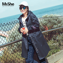 MsShe加大码女装2018新款秋装韩版休闲宽松连帽风衣外套M1811021图片
