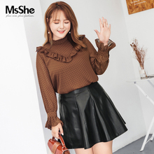 MsShe加大码女装2018新款冬装 韩版波点提花雪纺衫M1832038图片
