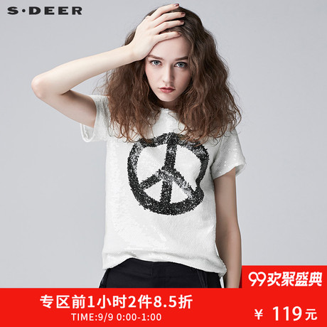 sdeer圣迪奥女极客现代感印花圆领贴片上衣S17182249商品大图