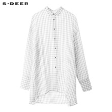 sdeer圣迪奥简约清新白色格纹纽扣闭合休闲时尚翻领上衣S18480572图片