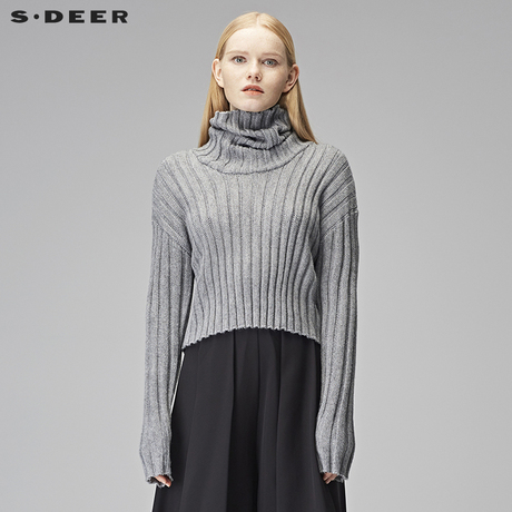 sdeer圣迪奥2018秋女装宽松针织高领短款针织衫S17383515商品大图