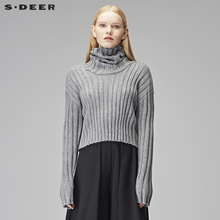 sdeer圣迪奥2018秋女装宽松针织高领短款针织衫S17383515图片