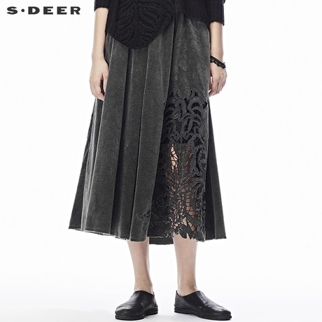 sdeer圣迪奥女2018秋装新品复古镂空绣花半身裙S17381103商品大图