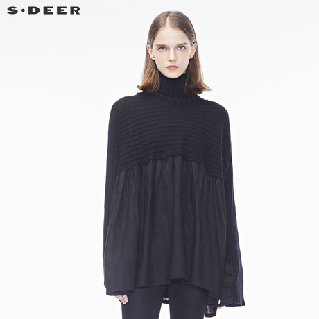 sdeer圣迪奥个性面料拼接褶皱感肌理率性洒脱宽松上衣S18383556商品大图