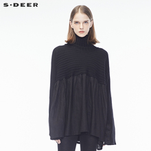 sdeer圣迪奥个性面料拼接褶皱感肌理率性洒脱宽松上衣S18383556图片
