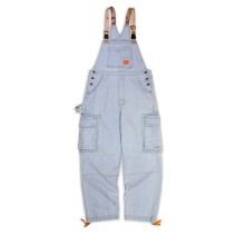SZSX三朝三夕 18AW 人像印花背带多口袋工装水洗牛仔背带裤