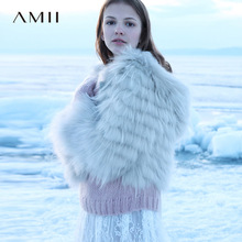 Amii女装贵气貂毛皮草女2018冬季新款气质连帽拼接羊皮短皮裘外套图片