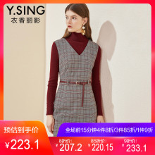衣香丽影2018秋冬新款韩版高腰修身格纹V领无袖连衣裙格子一步裙图片